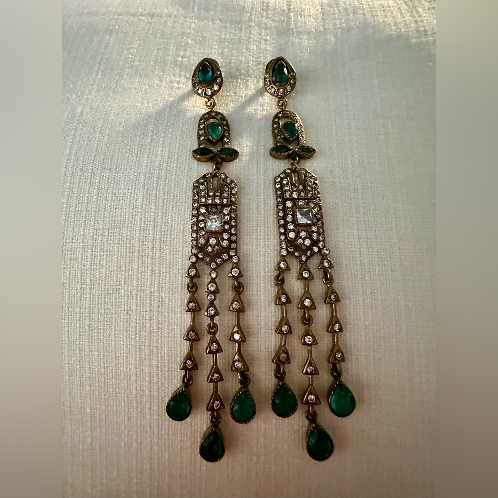 Gold-Tone Emerald Drop Chandelier Earrings - Unbranded. India